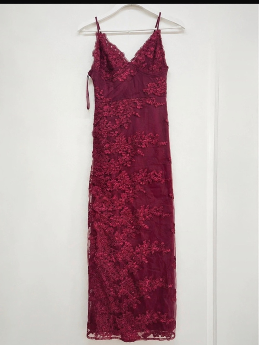 Embellished Wine Lace Maxi Slip Dress